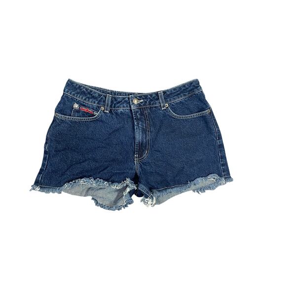 Dr Martens Y2K Vintage British Flag Dark Wash Cut Off Denim Shorts Women SZ 13 - Picture 2 of 6